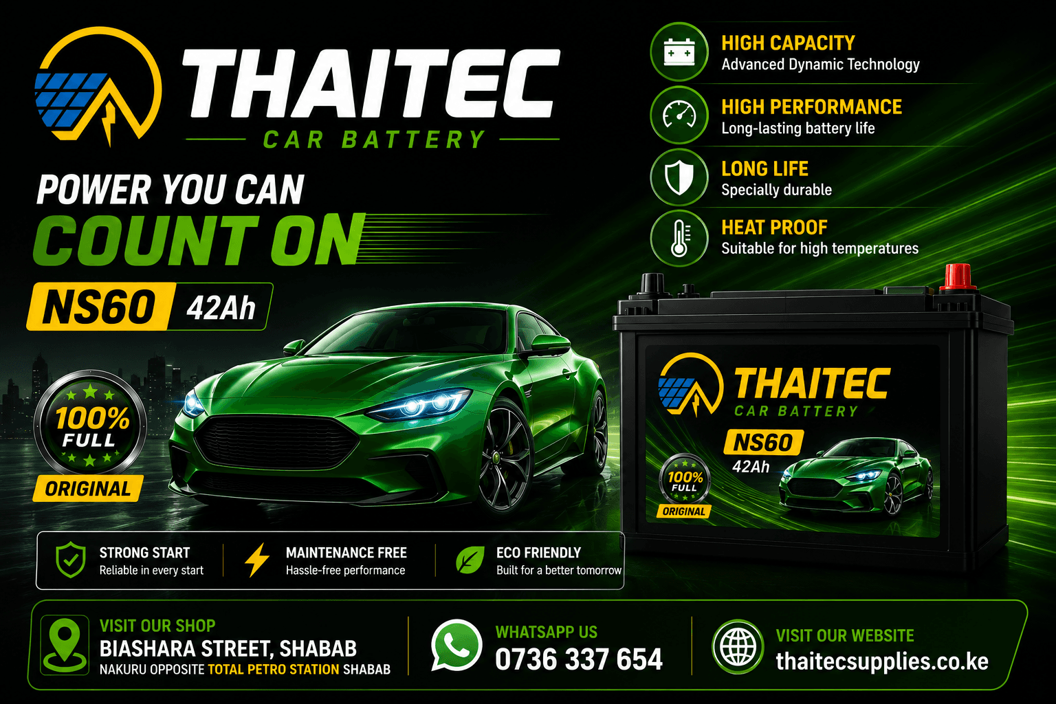 THAITEC Car Battery NS60 – 42Ah