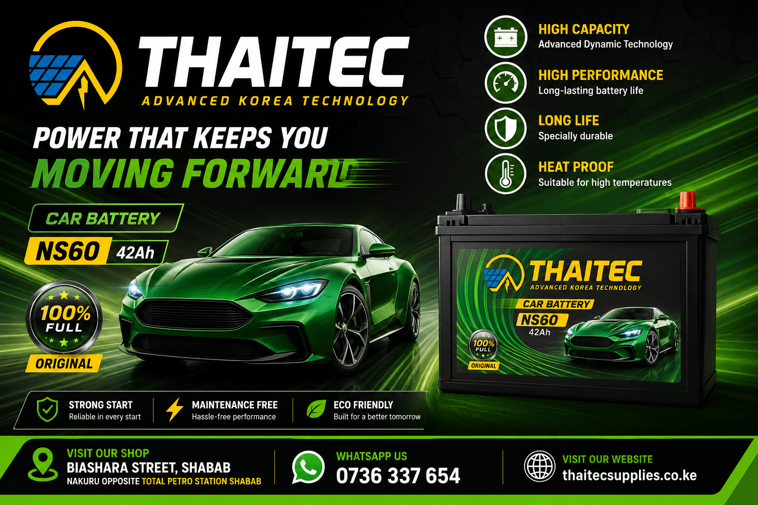 THAITEC Car Battery N70 – 75Ah
